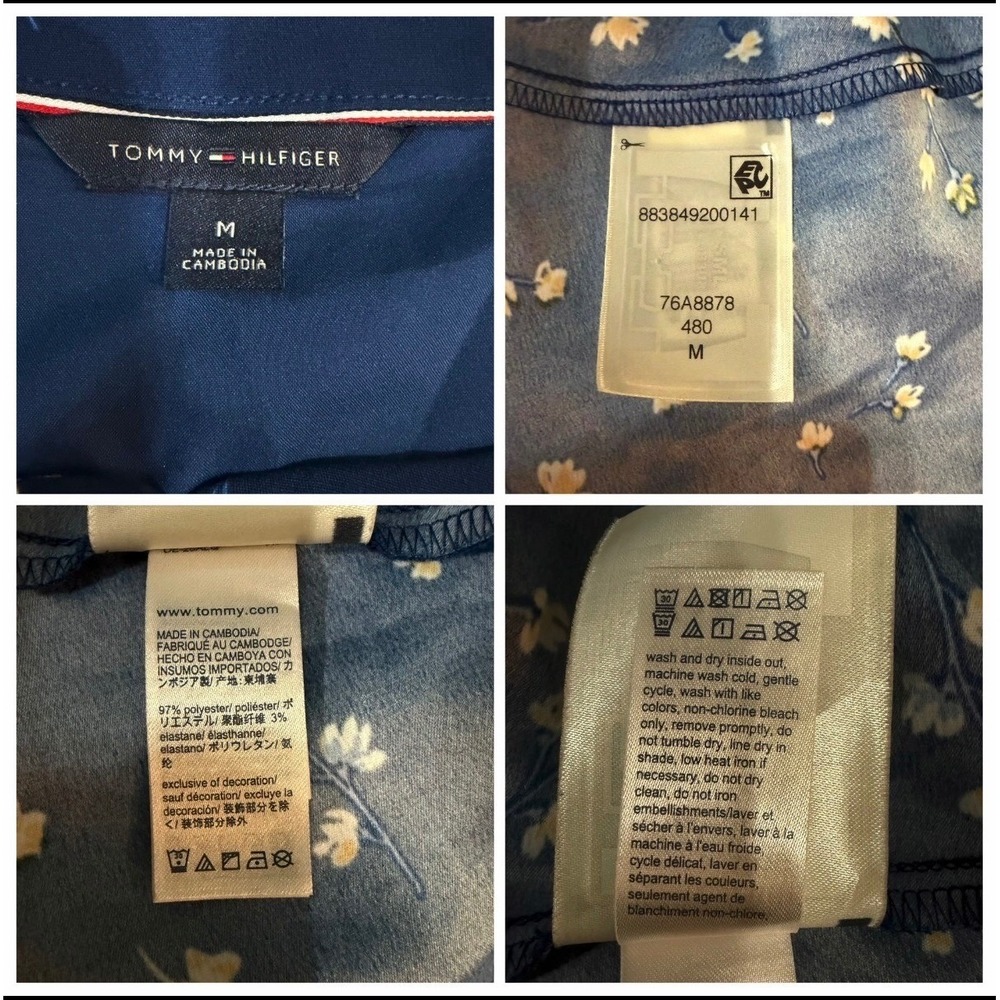 Tommy Hilfiger Floral Flutter Sleeve Ruffle Hem Shift Dress Navy Blue M Preppy - Picture 8 of 16